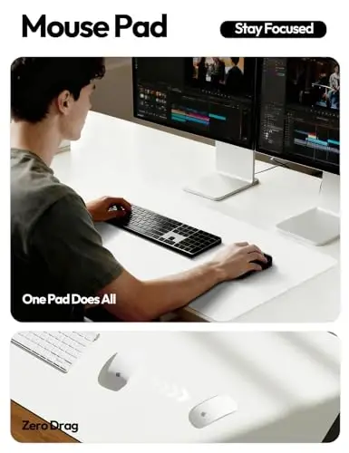 YSAGi Кожаный настольный протектор, офисный коврик, большой коврик для мыши, нескользящий блокнот из искусственной кожи, стол для ноутбука, водонепроницаемый письменный стол для офиса и дома (белый, 23,6 x 13,8 дюйма) - 4