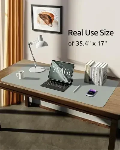 YSAGi Кожаный протектор для письменного стола, офисный коврик, большой коврик для мыши, нескользящий блокнот из искусственной кожи, подкладка для ноутбука, водонепроницаемая подкладка для письма для офиса и дома (серовато-зеленый, 35,4 x 17 дюймов) - 5