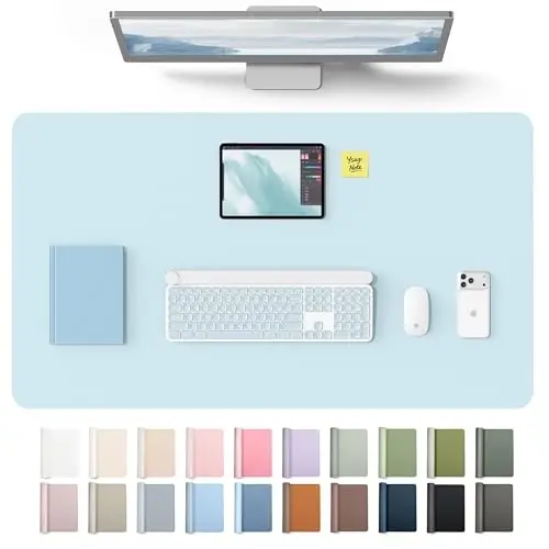 YSAGi Кожаный защитный коврик для стола, офисный коврик, большой коврик для мыши, нескользящая подложка из искусственной кожи, коврик для ноутбука, водонепроницаемый коврик для письма для офиса и дома (Бледно-голубой, 40