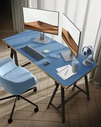 YSAGi Кожаный защитный коврик для стола, офисный коврик, большой коврик для мыши, нескользящий блокнот из искусственной кожи, коврик для ноутбука, водонепроницаемый коврик для письма для офиса и дома (Sea Blue, 47,2