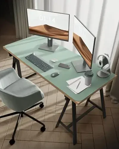 YSAGi Leather Desk Protector, Office Mat, Large Mouse Mat, Non-Slip PU Leather Blotter, Laptop Desk Pad, Waterproof Writing Pad for Office and Home (Pale Green, 47.2