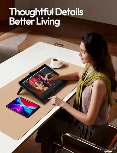 YSAGi Кожаный защитный коврик для стола, офисный коврик, большой коврик для мыши, нескользящий кожаный протектор из полиуретана, коврик для ноутбука, водонепроницаемый письменный стол для офиса и дома (латте, 120 x 59 см) - 3