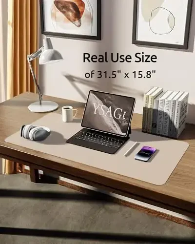 YSAGi Leather Desk Pad Protector, Large Mouse Pad, Non-Slip PU Leather Desk Blotter, Waterproof Writing Pad for Office and Home (31.5