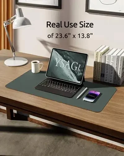 YSAGi Leather Desk Pad Protector, Office Desk Mat, Large Mouse Pad, Non-Slip PU Leather Desk Blotter, Laptop Desk Pad, Waterproof Desk Writing Pad for Home (23.6