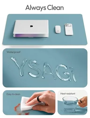YSAGi Leather Desk Pad Protector, Office Desk Mat, Large Mouse Pad, Non-Slip PU Leather Desk Blotter, Laptop Desk Pad, Waterproof Desk Writing Pad for Office and Home (Aquamarine, 47.2