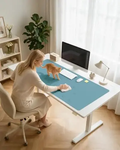 YSAGi Leather Desk Pad Protector, Office Desk Mat, Large Mouse Pad, Non-Slip PU Leather Desk Blotter, Laptop Desk Pad, Waterproof Desk Writing Pad for Office and Home (Aquamarine, 47.2