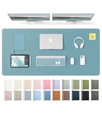 YSAGi Leather Desk Pad Protector, Office Desk Mat, Large Mouse Pad, Non-Slip PU Leather Desk Blotter, Laptop Desk Pad, Waterproof Desk Writing Pad for Office and Home (Aquamarine, 47.2