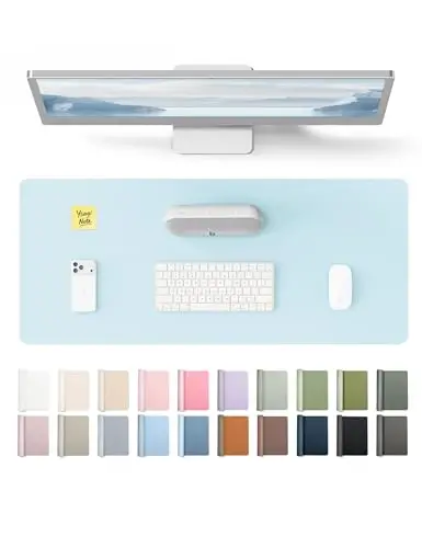 YSAGi Leather Desk Pad Protector, Office Desk Mat, Large Mouse Pad, Non-Slip PU Leather Desk Blotter, Laptop Desk Pad, Waterproof Desk Writing Pad for Office and Home (Baby Blue, 23.6