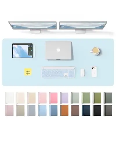 YSAGi Leather Desk Pad Protector, Office Desk Mat, Large Mouse Pad, Non-Slip PU Leather Desk Blotter, Laptop Desk Pad, Waterproof Desk Writing Pad for Office and Home (Baby Blue,55