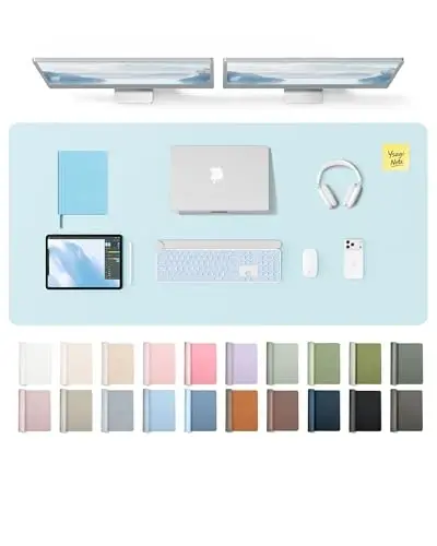 YSAGi Leather Desk Pad Protector, Office Desk Mat, Large Mouse Pad, Non-Slip PU Leather Desk Blotter, Laptop Desk Pad, Waterproof Desk Writing Pad for Office and Home (Baby Blue,55