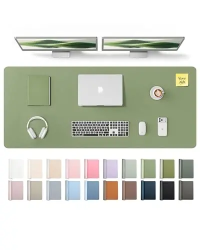 YSAGi Leather Desk Pad Protector, Office Desk Mat, Large Mouse Pad, Non-Slip PU Leather Desk Blotter, Laptop Desk Pad, Waterproof Desk Writing Pad for Office and Home (Bamboo Green,55