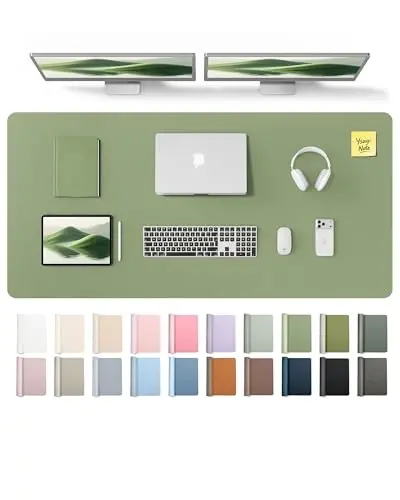 YSAGi Leather Desk Pad Protector, Office Desk Mat, Large Mouse Pad, Non-Slip PU Leather Desk Blotter, Laptop Desk Pad, Waterproof Desk Writing Pad for Office and Home (Bamboo Green,55