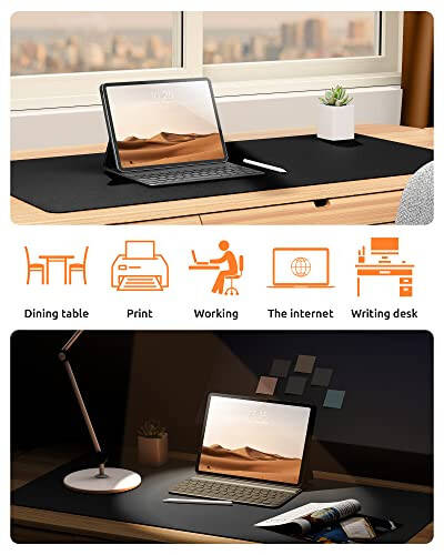 YSAGi Leather Desk Pad Protector, Office Desk Mat, Large Mouse Pad, Non-Slip PU Leather Desk Blotter, Laptop Desk Pad, Waterproof Desk Writing Pad for Office and Home (Black, 23.6