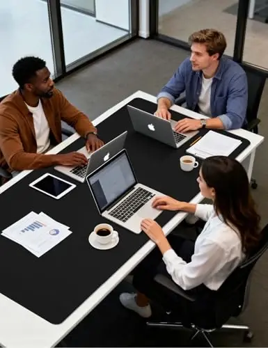 YSAGi Leather Desk Pad Protector, Office Desk Mat, Large Mouse Pad, Non-Slip PU Leather Desk Blotter, Laptop Desk Pad, Waterproof Desk Writing Pad for Office and Home (Black, 55