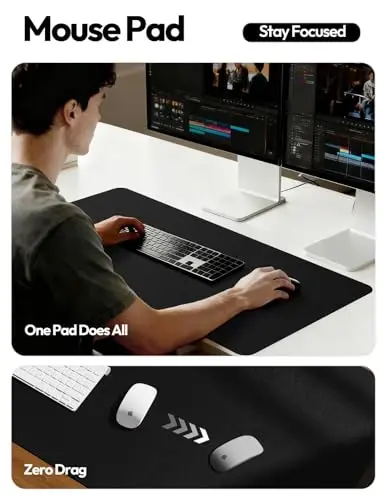 YSAGi Leather Desk Pad Protector, Office Desk Mat, Large Mouse Pad, Non-Slip PU Leather Desk Blotter, Laptop Desk Pad, Waterproof Desk Writing Pad for Office and Home (Black, 55