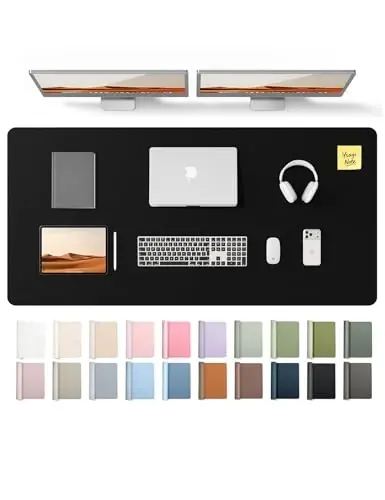 YSAGi Leather Desk Pad Protector, Office Desk Mat, Large Mouse Pad, Non-Slip PU Leather Desk Blotter, Laptop Desk Pad, Waterproof Desk Writing Pad for Office and Home (Black, 55