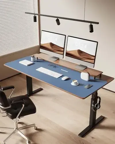 YSAGi Leather Desk Pad Protector, Office Desk Mat, Large Mouse Pad, Non-Slip PU Leather Desk Blotter, Laptop Desk Pad, Waterproof Desk Writing Pad for Office and Home (Blue, 47