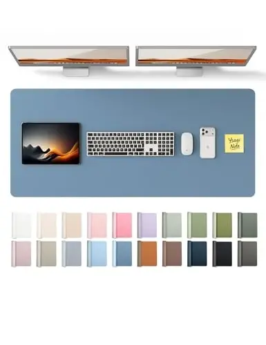 YSAGi Leather Desk Pad Protector, Office Desk Mat, Large Mouse Pad, Non-Slip PU Leather Desk Blotter, Laptop Desk Pad, Waterproof Desk Writing Pad for Office and Home (Blue, 47