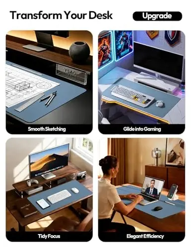 YSAGi Leather Desk Pad Protector, Office Desk Mat, Large Mouse Pad, Non-Slip PU Leather Desk Blotter, Laptop Desk Pad, Waterproof Desk Writing Pad for Office and Home (Blue, 47