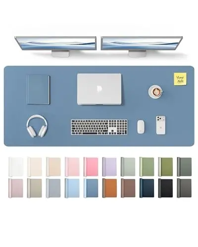 YSAGi Leather Desk Pad Protector, Office Desk Mat, Large Mouse Pad, Non-Slip PU Leather Desk Blotter, Laptop Desk Pad, Waterproof Desk Writing Pad for Office and Home (Blue,55