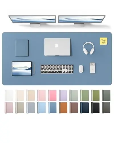 YSAGi Leather Desk Pad Protector, Office Desk Mat, Large Mouse Pad, Non-Slip PU Leather Desk Blotter, Laptop Desk Pad, Waterproof Desk Writing Pad for Office and Home (Blue,55