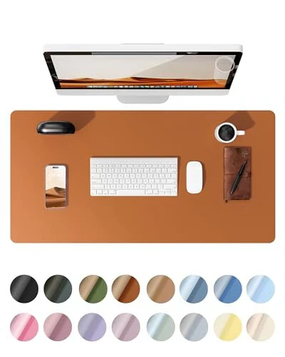 YSAGi Leather Desk Pad Protector, Office Desk Mat, Large Mouse Pad, Non-Slip PU Leather Desk Blotter, Laptop Desk Pad, Waterproof Desk Writing Pad for Office and Home (Brown, 23.6