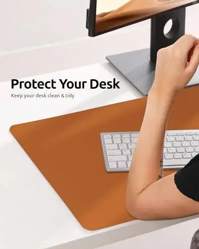 YSAGi Leather Desk Pad Protector, Office Desk Mat, Large Mouse Pad, Non-Slip PU Leather Desk Blotter, Laptop Desk Pad, Waterproof Desk Writing Pad for Office and Home (Brown, 23.6