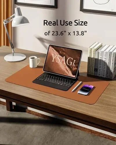 YSAGi Leather Desk Pad Protector, Office Desk Mat, Large Mouse Pad, Non-Slip PU Leather Desk Blotter, Laptop Desk Pad, Waterproof Desk Writing Pad for Office and Home (Brown, 23.6