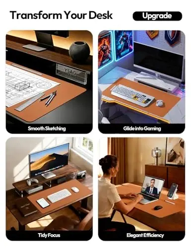 YSAGi Leather Desk Pad Protector, Office Desk Mat, Large Mouse Pad, Non-Slip PU Leather Desk Blotter, Laptop Desk Pad, Waterproof Desk Writing Pad for Office and Home (Brown, 23.6