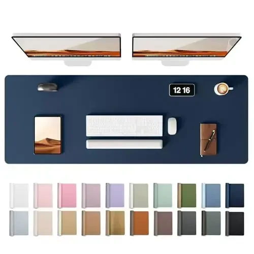 YSAGi Leather Desk Pad Protector, Office Desk Mat, Large Mouse Pad, Non-Slip PU Leather Desk Blotter, Laptop Desk Pad, Waterproof Desk Writing Pad for Office and Home (Dark Blue, 47
