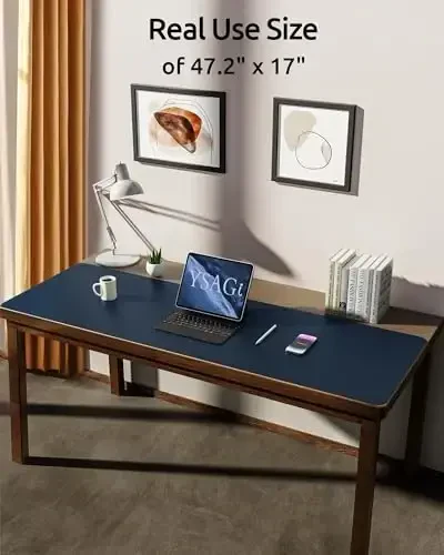 YSAGi Leather Desk Pad Protector, Office Desk Mat, Large Mouse Pad, Non-Slip PU Leather Desk Blotter, Laptop Desk Pad, Waterproof Desk Writing Pad for Office and Home (Dark Blue, 47
