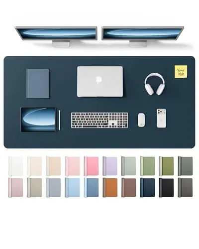 YSAGi Leather Desk Pad Protector, Office Desk Mat, Large Mouse Pad, Non-Slip PU Leather Desk Blotter, Laptop Desk Pad, Waterproof Desk Writing Pad for Office and Home (Dark Blue,55