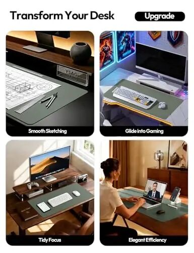 YSAGi Leather Desk Pad Protector, Office Desk Mat, Large Mouse Pad, Non-Slip PU Leather Desk Blotter, Laptop Desk Pad, Waterproof Desk Writing Pad for Office and Home (Dark Green,55