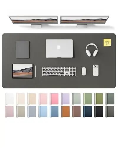 YSAGi Leather Desk Pad Protector, Office Desk Mat, Large Mouse Pad, Non-Slip PU Leather Desk Blotter, Laptop Desk Pad, Waterproof Desk Writing Pad for Office and Home (Dark Grey,55