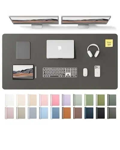 YSAGi Leather Desk Pad Protector, Office Desk Mat, Large Mouse Pad, Non-Slip PU Leather Desk Blotter, Laptop Desk Pad, Waterproof Desk Writing Pad for Office and Home (Dark Grey,55