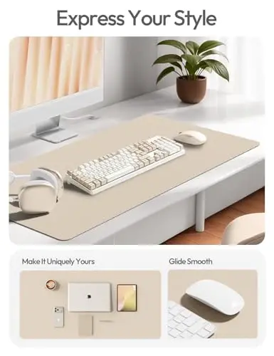 YSAGi Leather Desk Pad Protector, Office Desk Mat, Large Mouse Pad, Non-Slip PU Leather Desk Blotter, Laptop Desk Pad, Waterproof Desk Writing Pad for Office and Home (Eggshell, 55