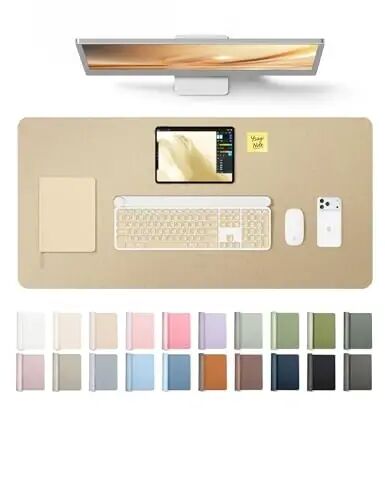 YSAGi Leather Desk Pad Protector, Office Desk Mat, Large Mouse Pad, Non-Slip PU Leather Desk Blotter, Laptop Desk Pad, Waterproof Desk Writing Pad for Office and Home (Gold, 31.5
