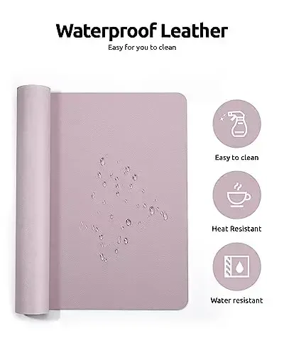 YSAGi Leather Desk Pad Protector, Office Desk Mat, Large Mouse Pad, Non-Slip PU Leather Desk Blotter, Laptop Desk Pad, Waterproof Desk Writing Pad for Office and Home (Grayish Lavender, 23.6