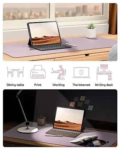 YSAGi Leather Desk Pad Protector, Office Desk Mat, Large Mouse Pad, Non-Slip PU Leather Desk Blotter, Laptop Desk Pad, Waterproof Desk Writing Pad for Office and Home (Grayish Lavender, 23.6
