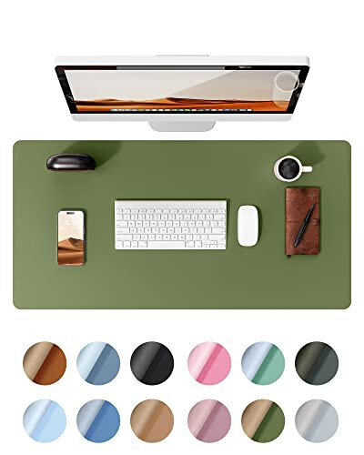 YSAGi Leather Desk Pad Protector, Office Desk Mat, Large Mouse Pad, Non-Slip PU Leather Desk Blotter, Laptop Desk Pad, Waterproof Desk Writing Pad for Office and Home (Green, 23.6