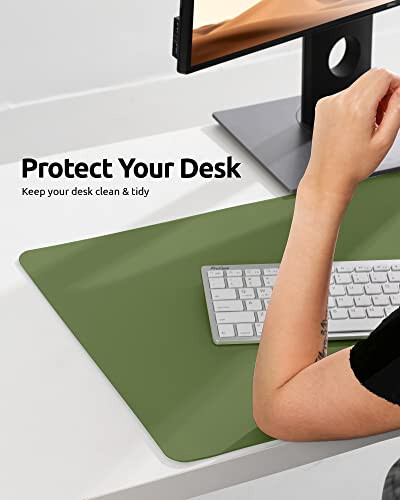 YSAGi Leather Desk Pad Protector, Office Desk Mat, Large Mouse Pad, Non-Slip PU Leather Desk Blotter, Laptop Desk Pad, Waterproof Desk Writing Pad for Office and Home (Green, 23.6