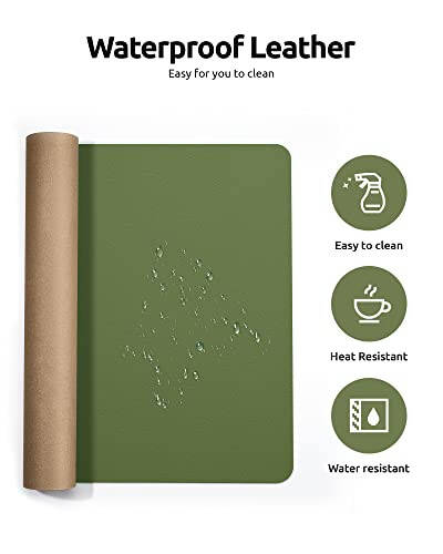 YSAGi Leather Desk Pad Protector, Office Desk Mat, Large Mouse Pad, Non-Slip PU Leather Desk Blotter, Laptop Desk Pad, Waterproof Desk Writing Pad for Office and Home (Green, 23.6