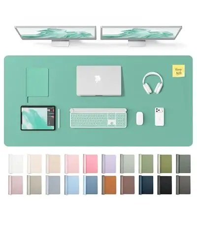YSAGi Leather Desk Pad Protector, Office Desk Mat, Large Mouse Pad, Non-Slip PU Leather Desk Blotter, Laptop Desk Pad, Waterproof Desk Writing Pad for Office and Home (Green-Blue,55