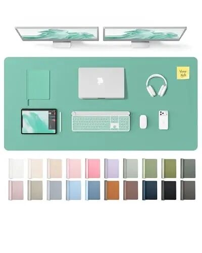 YSAGi Leather Desk Pad Protector, Office Desk Mat, Large Mouse Pad, Non-Slip PU Leather Desk Blotter, Laptop Desk Pad, Waterproof Desk Writing Pad for Office and Home (Green-Blue,55