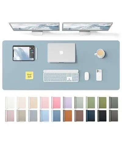 YSAGi Leather Desk Pad Protector, Office Desk Mat, Large Mouse Pad, Non-Slip PU Leather Desk Blotter, Laptop Desk Pad, Waterproof Desk Writing Pad for Office and Home (Ice Blue,55