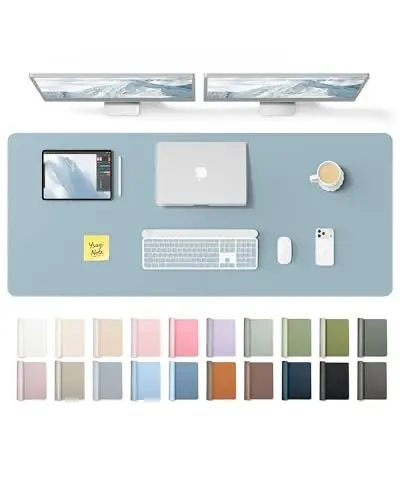 YSAGi Leather Desk Pad Protector, Office Desk Mat, Large Mouse Pad, Non-Slip PU Leather Desk Blotter, Laptop Desk Pad, Waterproof Desk Writing Pad for Office and Home (Ice Blue,55