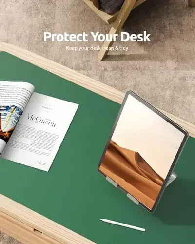 YSAGi Leather Desk Pad Protector, Office Desk Mat, Large Mouse Pad, Non-Slip PU Leather Desk Blotter, Laptop Desk Pad, Waterproof Desk Writing Pad for Office and Home (Jade Green, 23.6