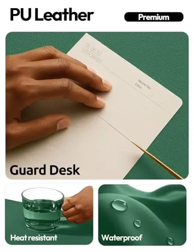 YSAGi Leather Desk Pad Protector, Office Desk Mat, Large Mouse Pad, Non-Slip PU Leather Desk Blotter, Laptop Desk Pad, Waterproof Desk Writing Pad for Office and Home (Jade Green, 31.5