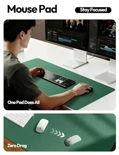 YSAGi Leather Desk Pad Protector, Office Desk Mat, Large Mouse Pad, Non-Slip PU Leather Desk Blotter, Laptop Desk Pad, Waterproof Desk Writing Pad for Office and Home (Jade Green, 31.5