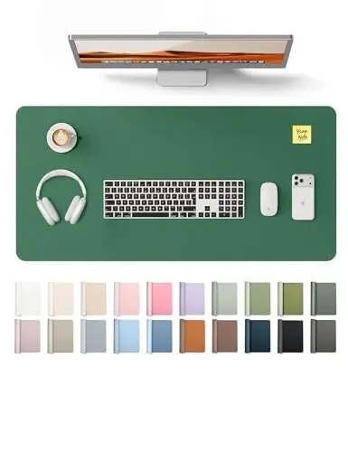 YSAGi Leather Desk Pad Protector, Office Desk Mat, Large Mouse Pad, Non-Slip PU Leather Desk Blotter, Laptop Desk Pad, Waterproof Desk Writing Pad for Office and Home (Jade Green, 35.4